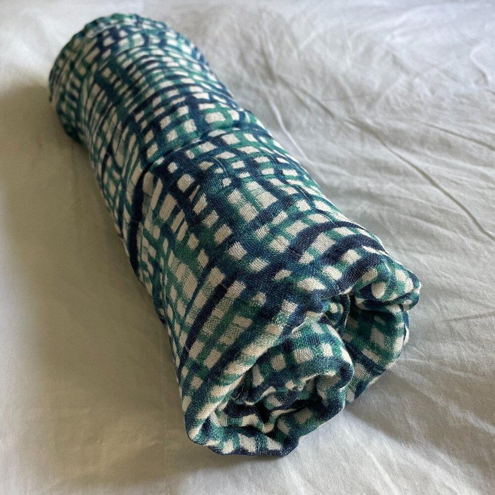 Aden + Anais Blue and Teal Watercolor Plaid Swaddle Blanket